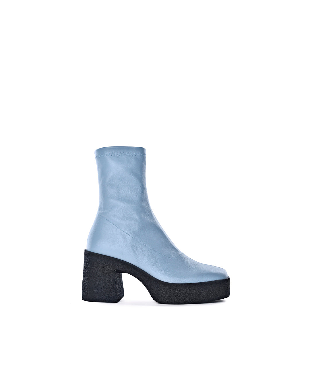 AKAADA UMI PASTEL BLUE STRETCH LEATHER CHUNKY ANKLE BOOTS akaada